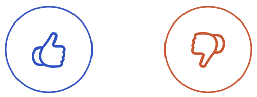 The two buttons in the app: thumbs up in a blue circle, thumbs down in an orange one
