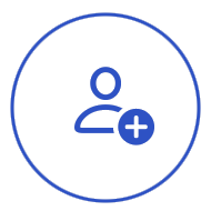 The share button in the app: a person with a plus sign in a blue circle